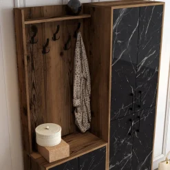 Garderobemeubel Berlin Melamine Walnoot Zwart Marmerlook