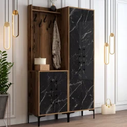Garderobemeubel Berlin Melamine Walnoot Zwart Marmerlook