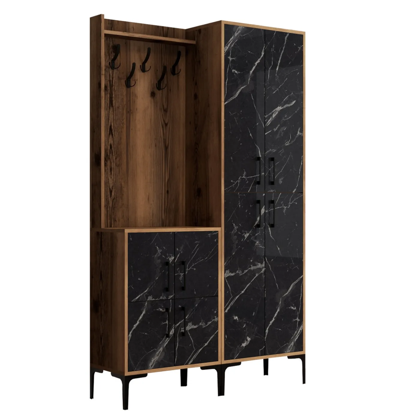 Garderobemeubel Berlin Melamine Walnoot Zwart Marmerlook