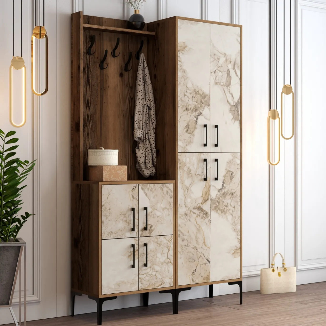 Garderobemeubel Berlin Melamine Walnoot Wit Marmerlook