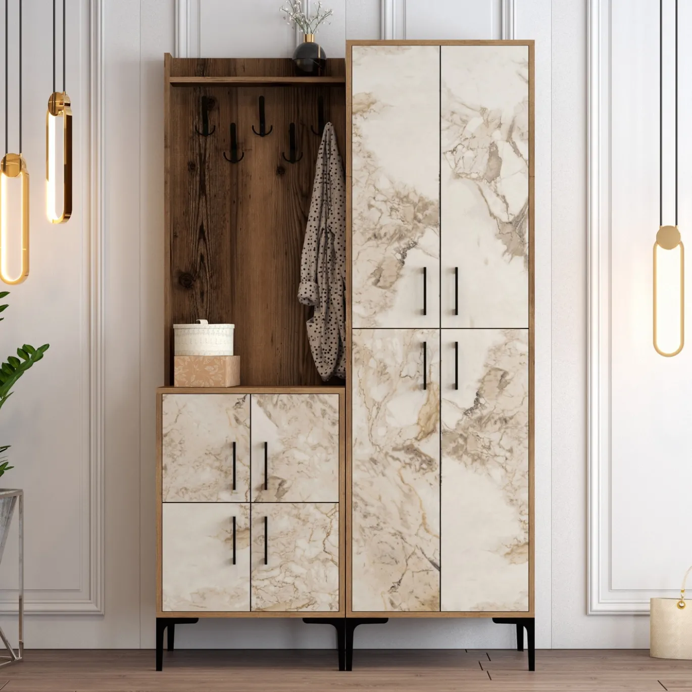 Garderobemeubel Berlin Melamine Walnoot Wit Marmerlook