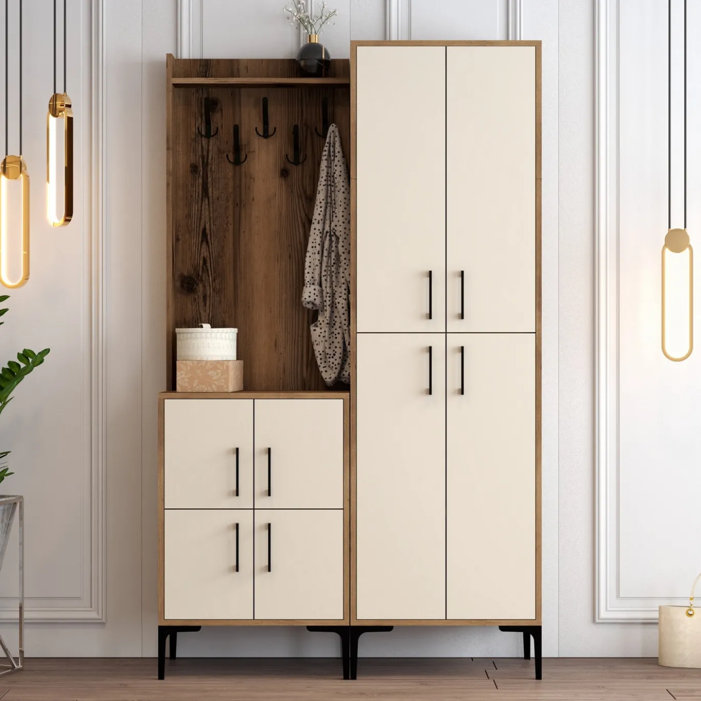 Garderobemeubel Berlin Melamine Walnoot Crème