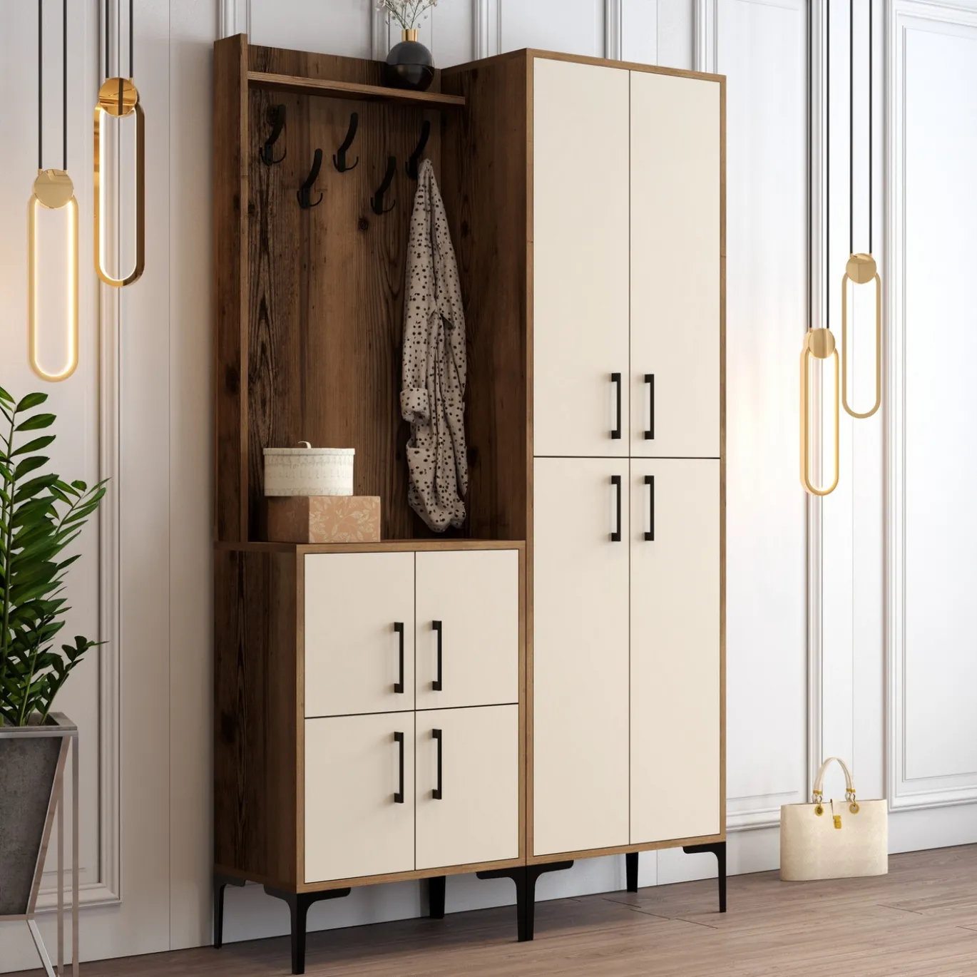 Garderobemeubel Berlin Melamine Walnoot Crème