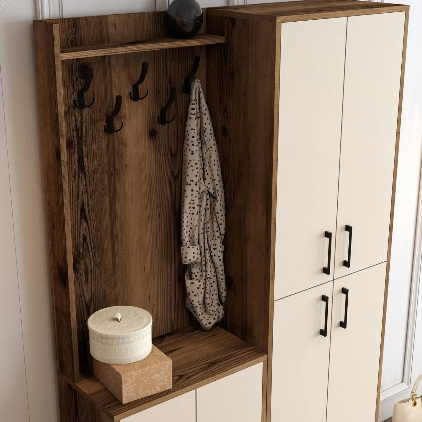 Garderobemeubel Berlin Melamine Walnoot Crème