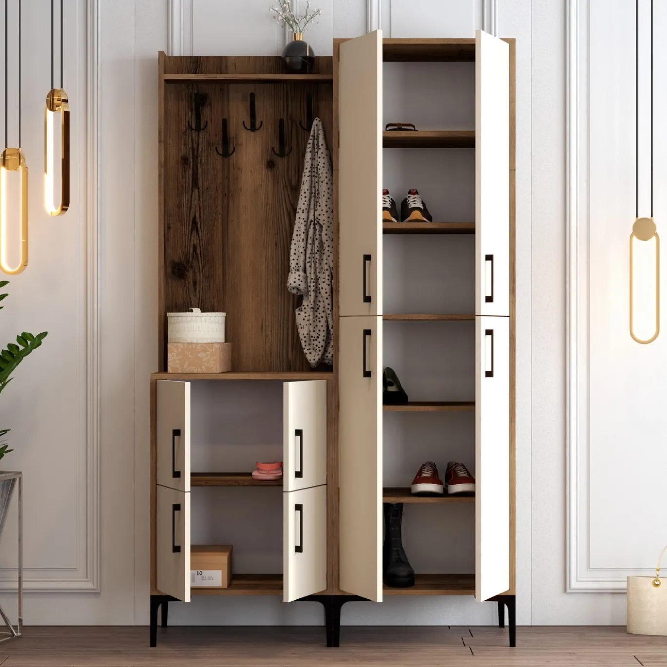 Garderobemeubel Berlin Melamine Walnoot Crème
