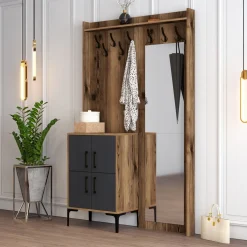 Garderobemeubel Berlin met spiegel Melamine Walnoot Antraciet
