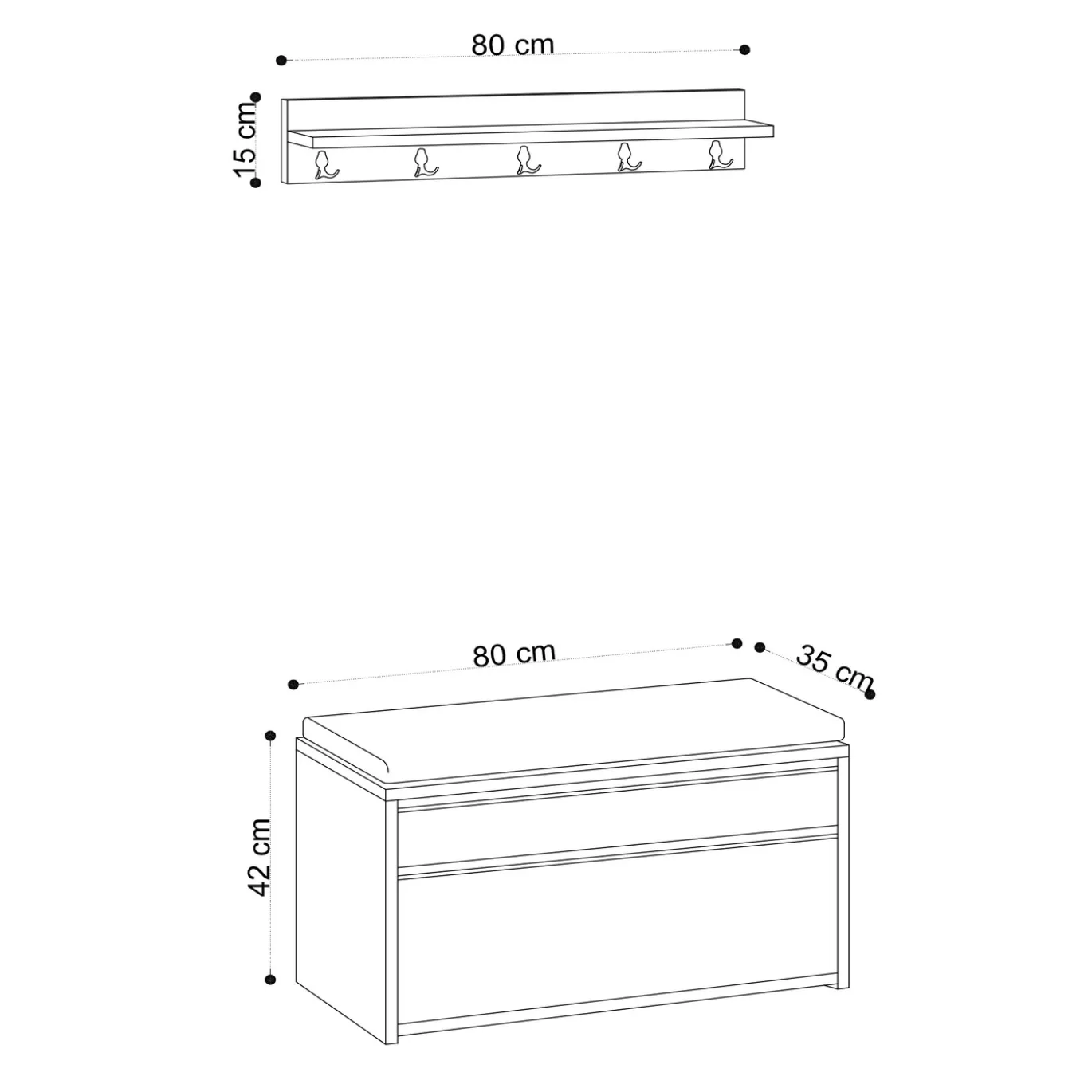 Garderobemeubel Boby Melamine Eiken Zwart