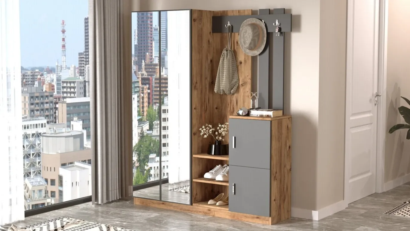 Garderobemeubel Didim Large Melamine Atlantic Pine Antraciet