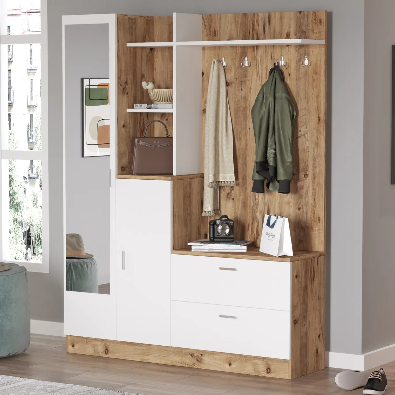 Garderobemeubel Didim Melamine Atlantic Pine Wit
