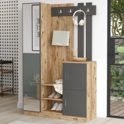 Garderobemeubel Didim Naturel/Antraciet S