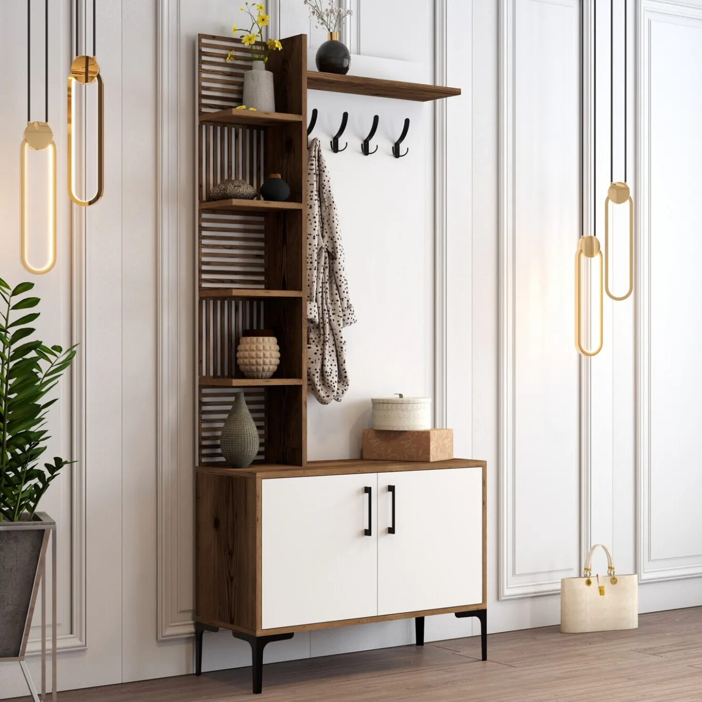 Garderobemeubel Viyana Melamine Walnoot Wit