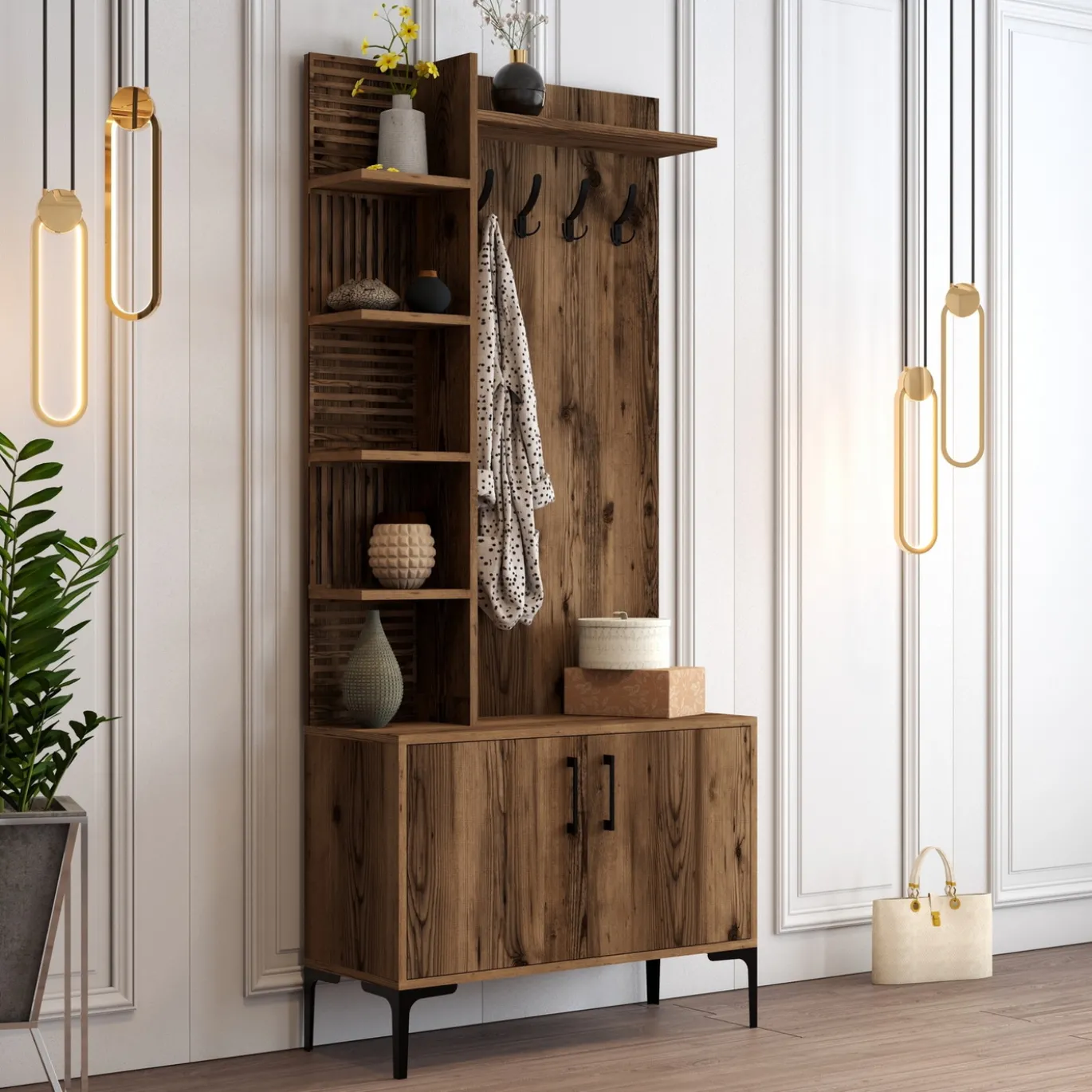 Garderobemeubel Viyana Melamine Walnoot