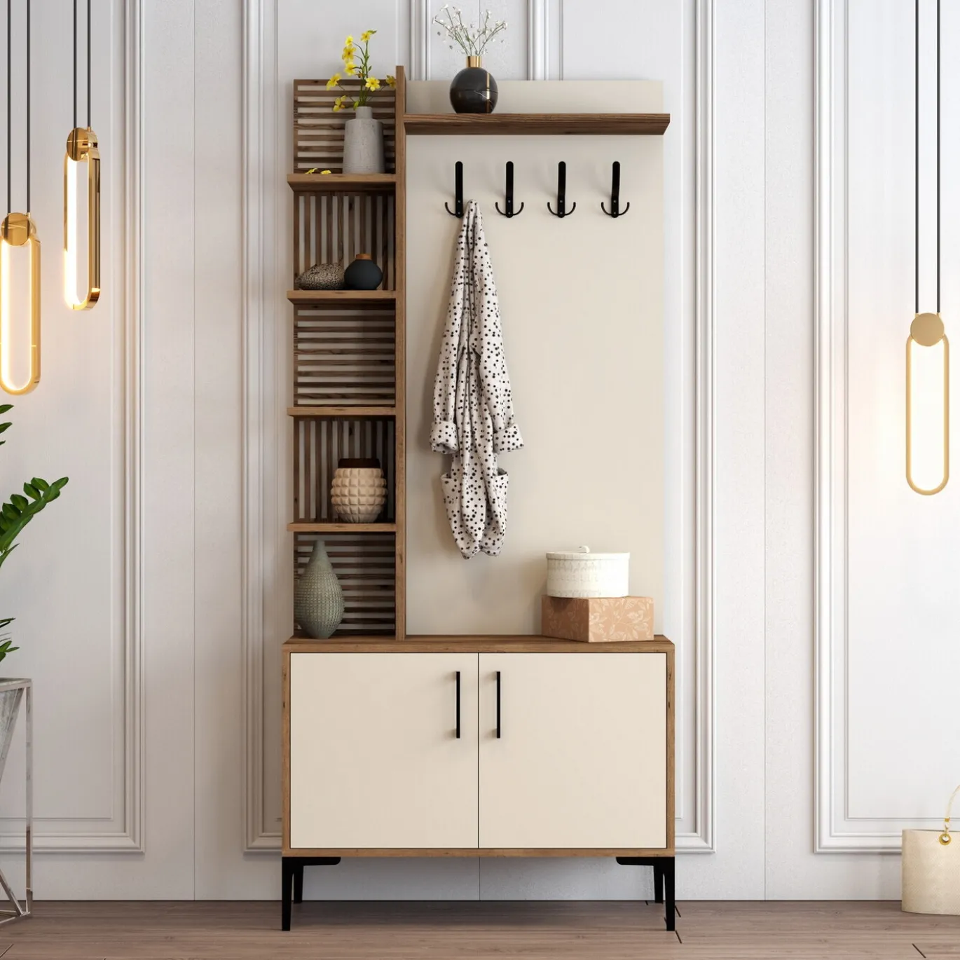 Garderobemeubel Viyana Melamine Walnoot Crème