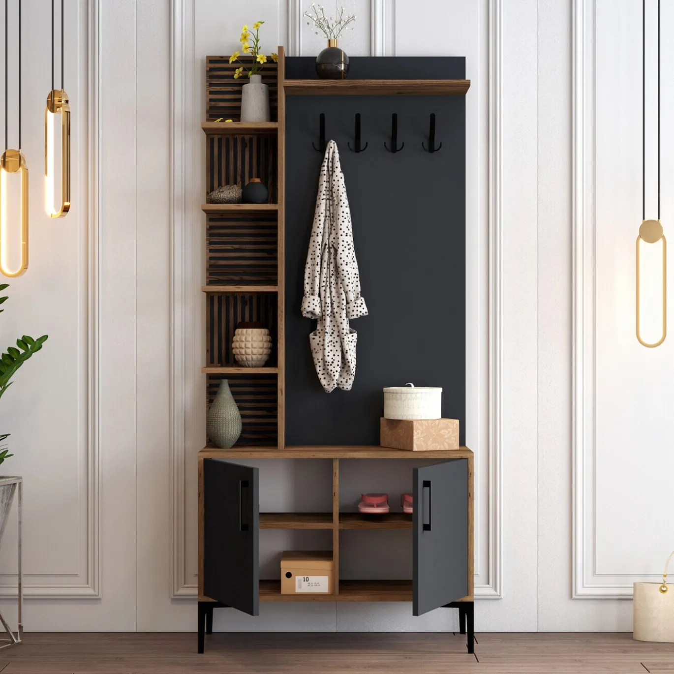 Garderobemeubel Viyana Melamine Walnoot Antraciet