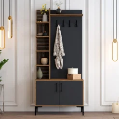 Garderobemeubel Viyana Melamine Walnoot Antraciet