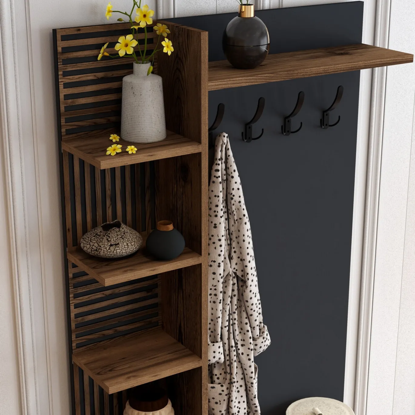 Garderobemeubel Viyana Melamine Walnoot Antraciet