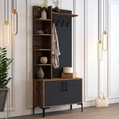 Garderobemeubel Viyana Melamine Walnoot Antraciet