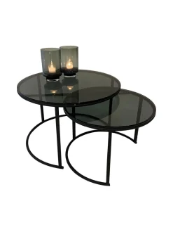 Haans Salontafel Metro Glas Metaal Zwart Set van 2