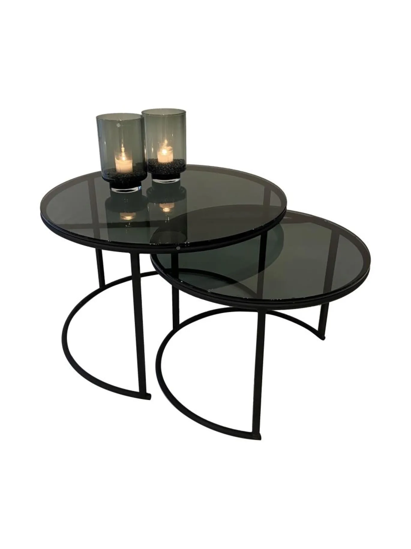 Haans Salontafel Metro Glas Metaal Zwart Set van 2
