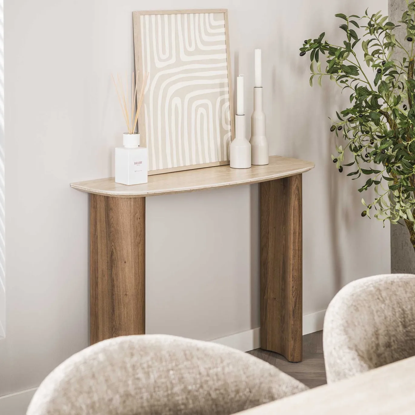 Hal-/kaptafel Romano Curvo Keramiek Travertin - Giga Meubel