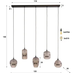 Hanglamp Altura 5-lichts Sienna Bruin Frosted - Giga Meubel