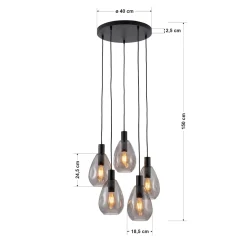 Hanglamp Anita 5-Lichts Getrapt Smoke Glas - Giga Meubel
