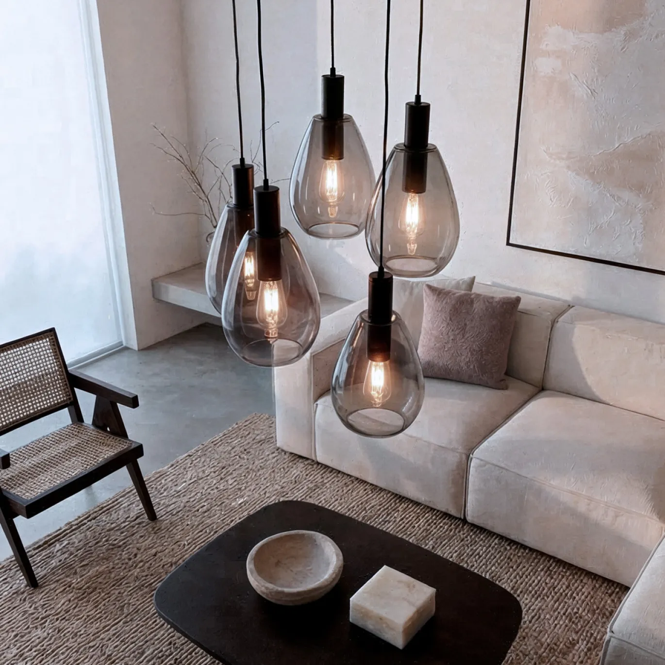 Hanglamp Anita 5-Lichts Getrapt Smoke Glas - Giga Meubel