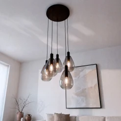Hanglamp Anita 5-Lichts Getrapt Smoke Glas - Giga Meubel