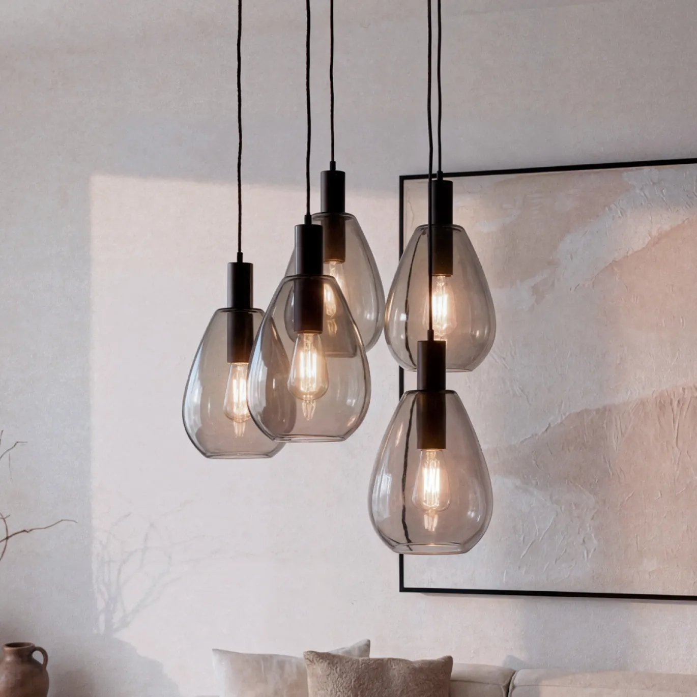 Hanglamp Anita 5-Lichts Getrapt Smoke Glas - Giga Meubel