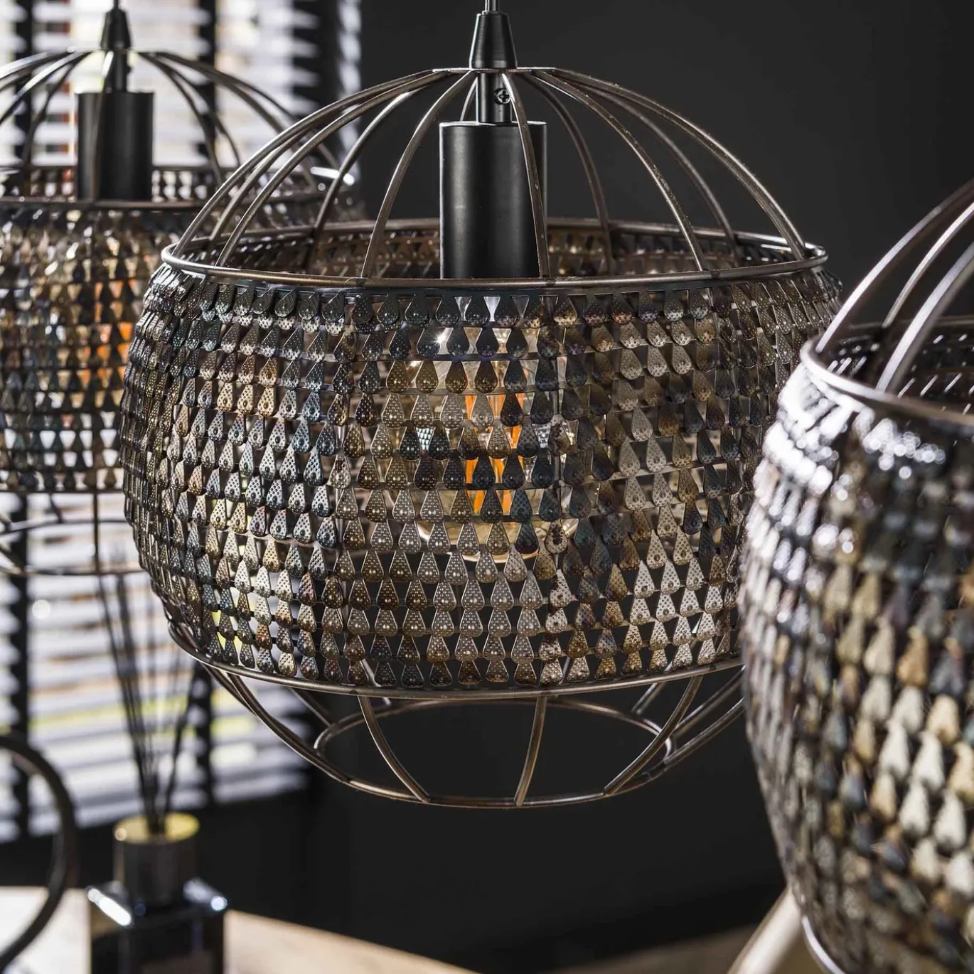 Hanglamp Armor Open 3-Lichts Zwart/Bruin - Giga Meubel