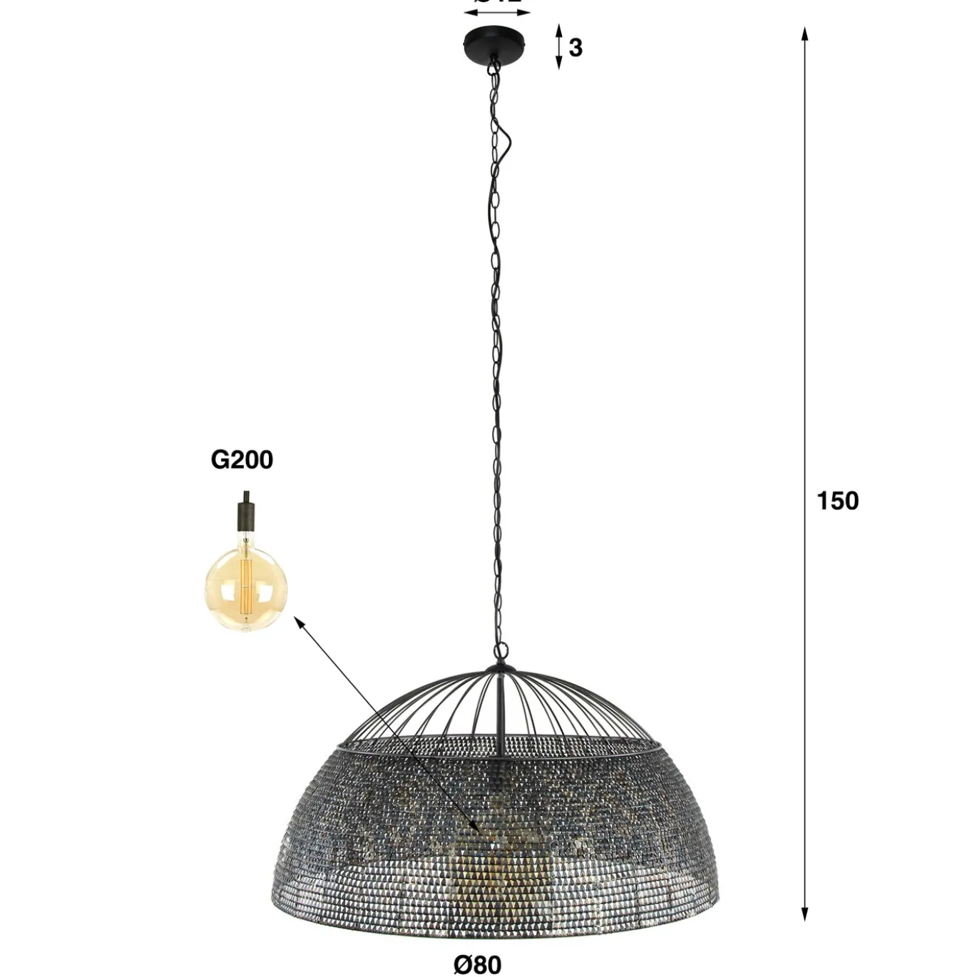 Hanglamp Armor Zwart Bruin Ø80cm - Giga Meubel