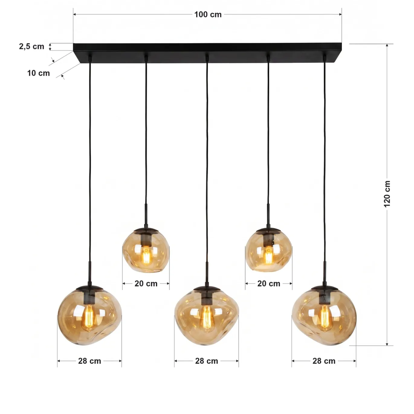 Hanglamp Bart 5-Lichts Amber Glas - Giga Meubel