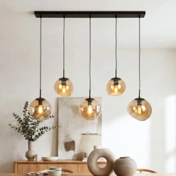 Hanglamp Bart 5-Lichts Amber Glas - Giga Meubel