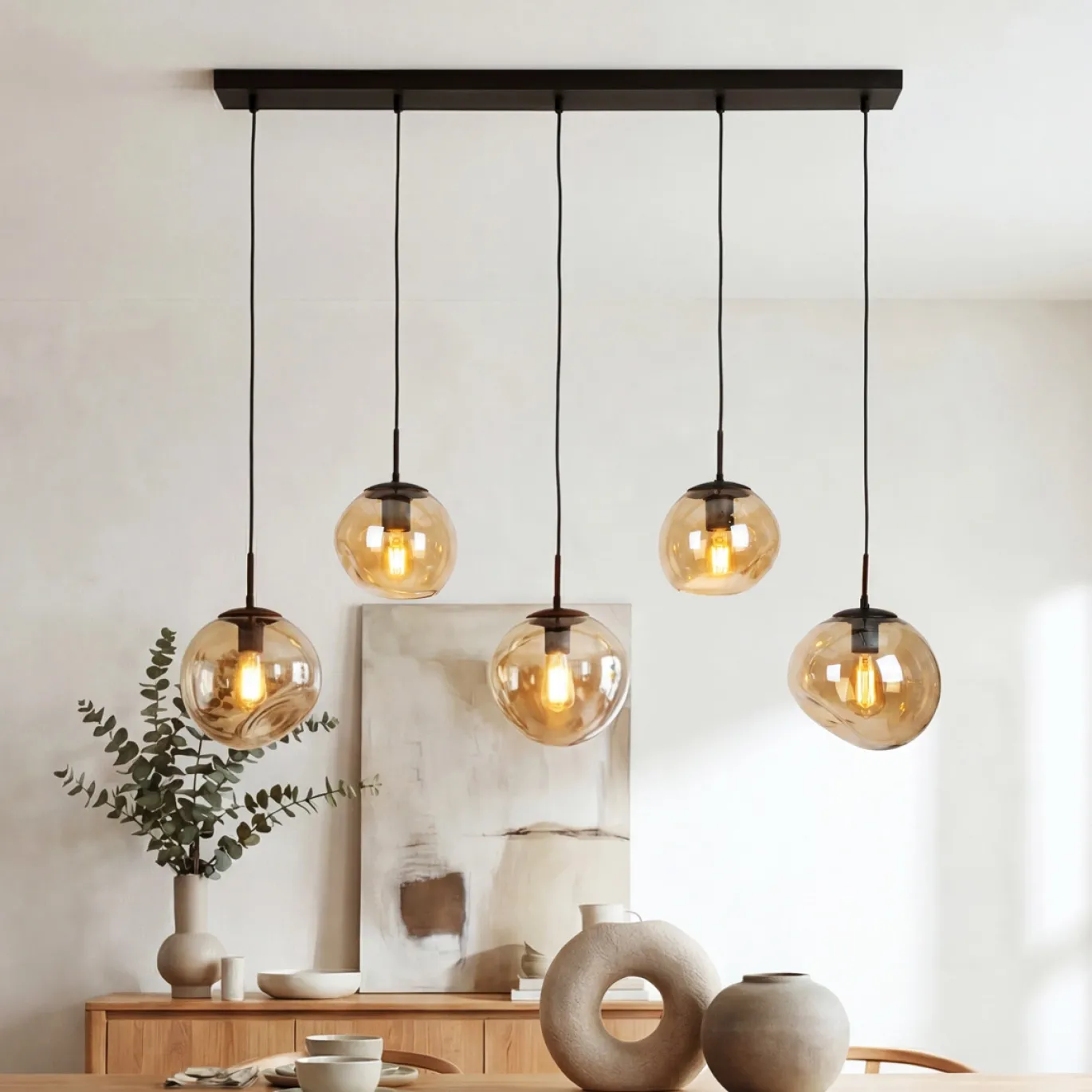 Hanglamp Bart 5-Lichts Amber Glas - Giga Meubel