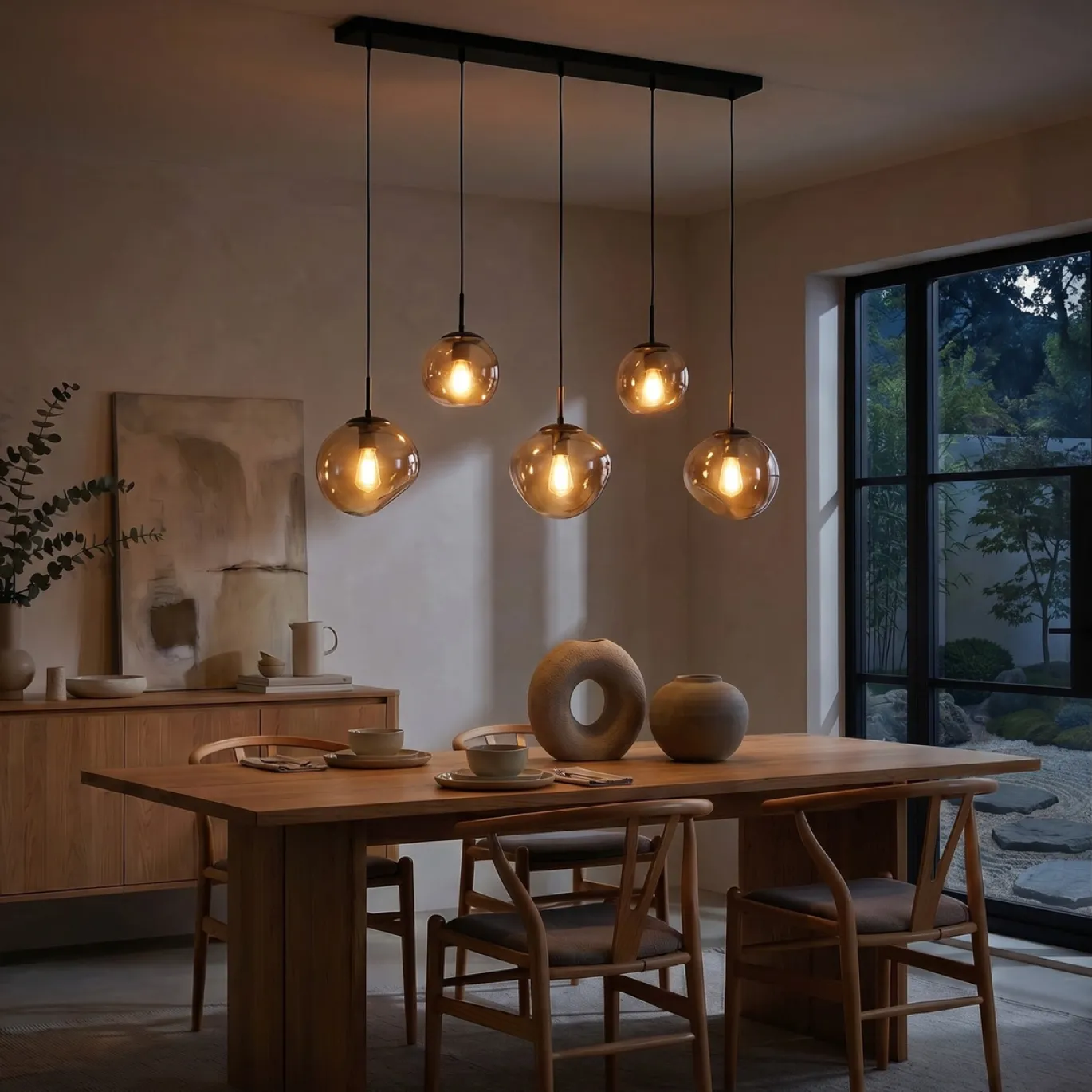 Hanglamp Bart 5-Lichts Amber Glas - Giga Meubel