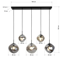 Hanglamp Bart 5-Lichts Smoke Glas - Giga Meubel