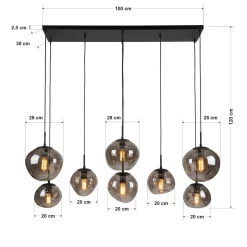Hanglamp Bart 8-Lichts Smoke Glas - Giga Meubel