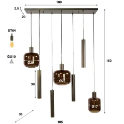 Hanglamp Bronza Mix 4+3-Lichts Bruin - Giga Meubel