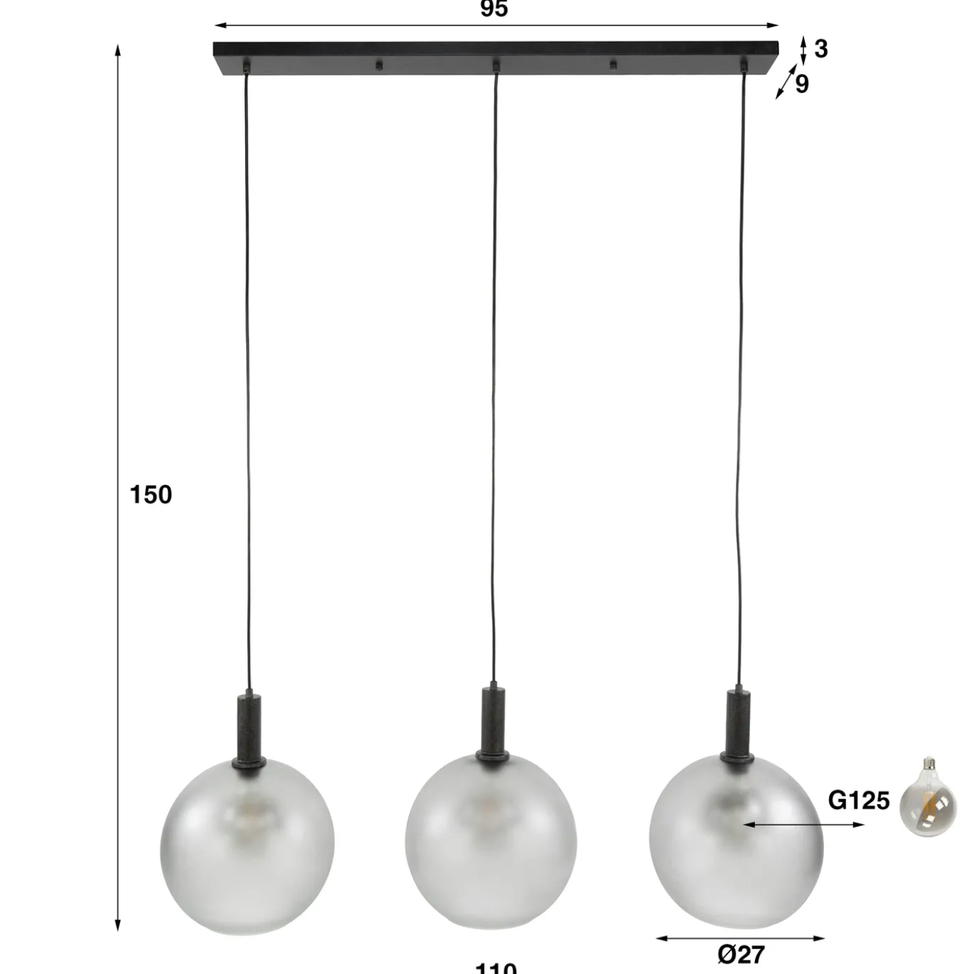 Hanglamp Bubble Frosted 3-lichts Frosted Grijs - Giga Meubel