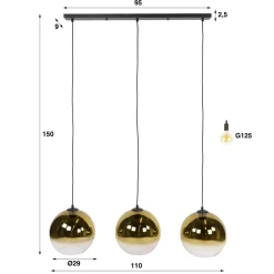 Hanglamp Bubble Shaded 3-lichts Goud - Giga Meubel