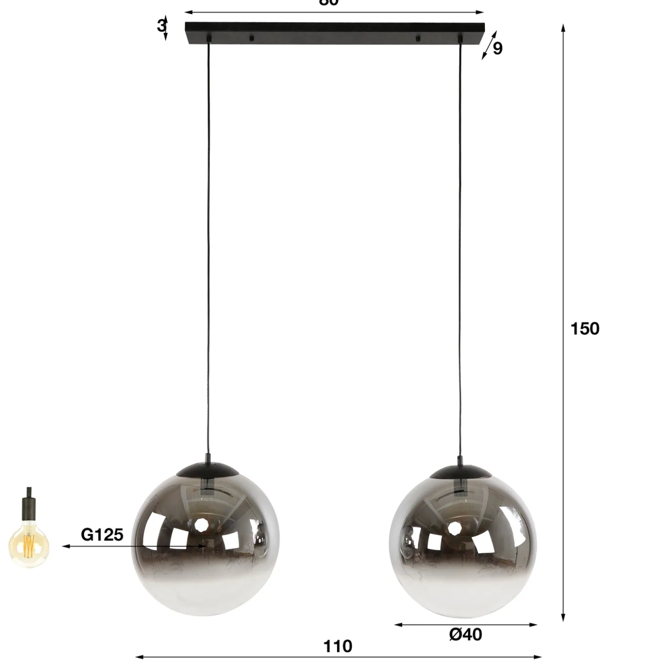 Hanglamp Bubble Shaded XL 2-Lichts Artic Zwart - Giga Meubel