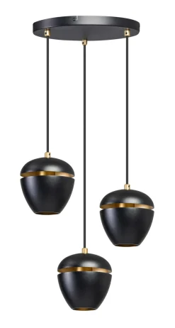 Hanglamp Claire 3-Lichts Getrapt Zwart/Messing - Giga Meubel