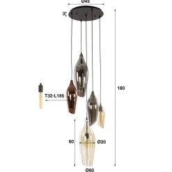 Hanglamp Cocoon Mix 5-Lichts Getrapt Glas - Giga Meubel
