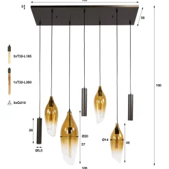 Hanglamp Cocoon Pendel 4+3-lichts Sienna Bruin-shaded - Giga Meubel