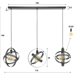 Hanglamp Cosmos Mesh 3-Lichts Artic Zwart - Giga Meubel