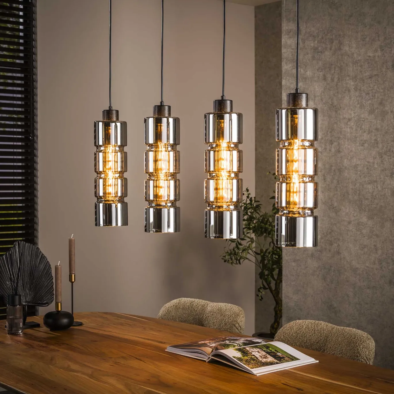Hanglamp Cylinder 4-Lichts Glas - Giga Meubel