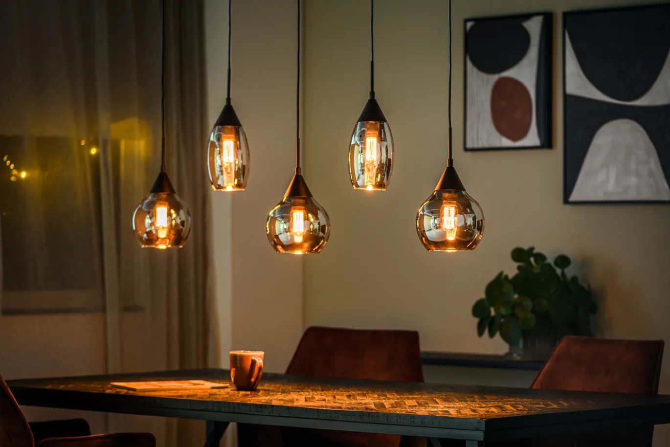 Hanglamp Daina 5-lichts Smoke Glass - Giga Meubel