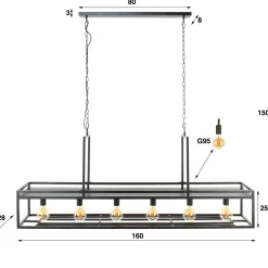 Hanglamp Decorate 6-Lichts Charcoal - Giga Meubel