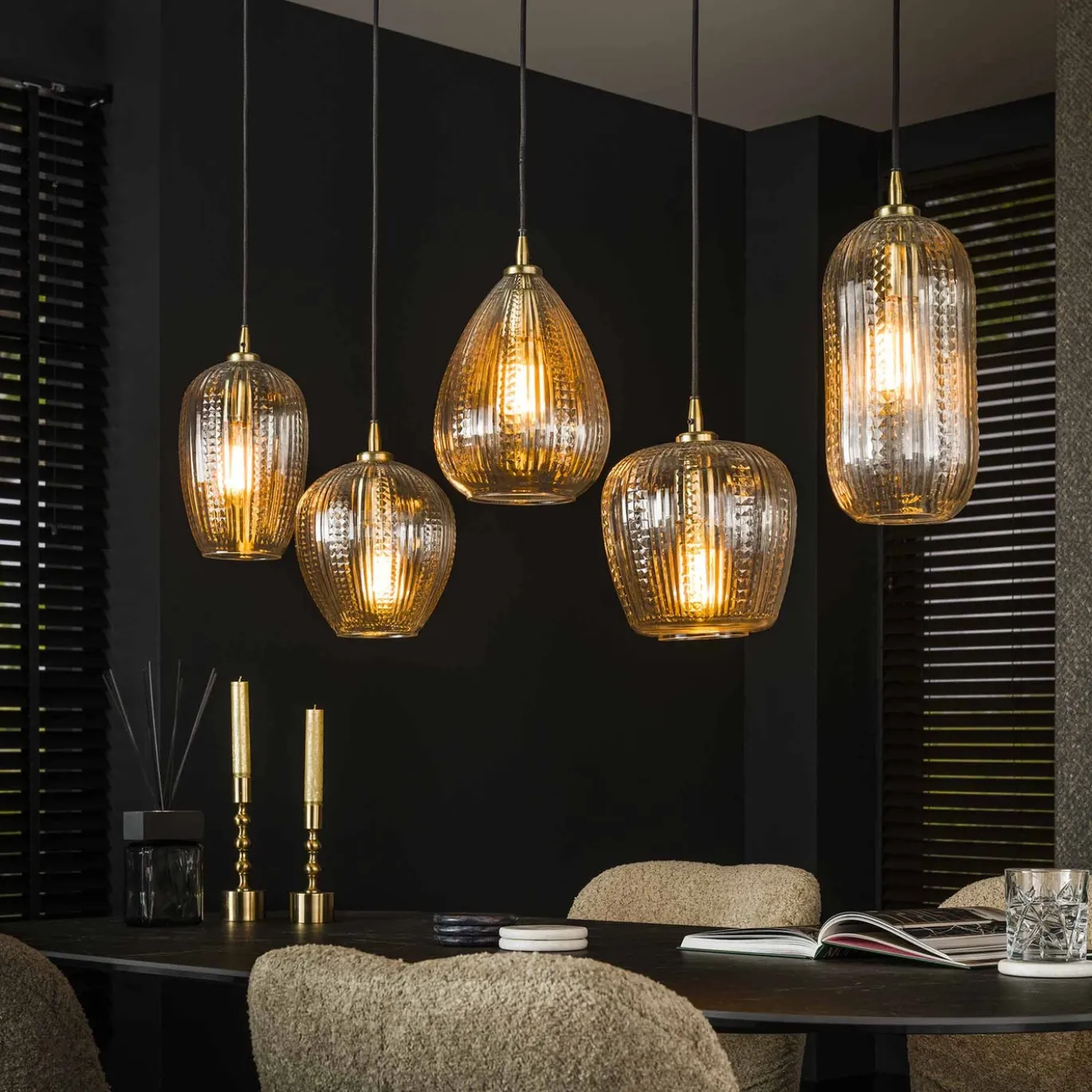 Hanglamp Diamond Grain Mix 5-Lichts Glas