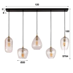 Hanglamp Diamond Grain Mix 5-Lichts Glas